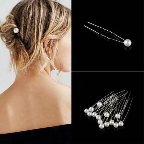 20Pcs Elegant Women Pearl U-shaped Pin Metal Barrette Clip Disk Hairpins Simulated Pearl Bridal Tiara Wedding Hairstyle Tools