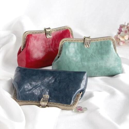 B778 Oil wax skin PU Non-finished products purse frame Kits Material package DIY sewing Bag metal purse frame kiss clasp 20cm