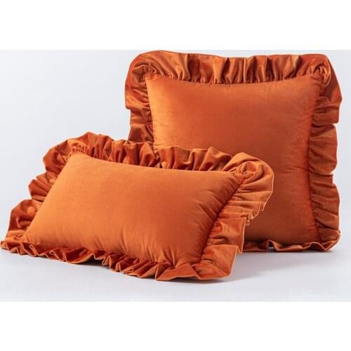 Ruffle Velvet Cushion Cover Pink Grey Yellow Green Beige Black Red Blue Pillow Cover Bedroom Sofa Decoration Pillow Case 30x50cm