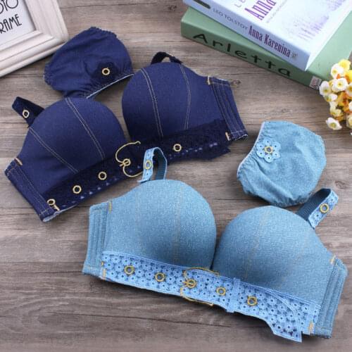 Seamless underwear sutian set wireless bralette half a cup of comfort without ring sexy denim bra lady gather the hand of Adam