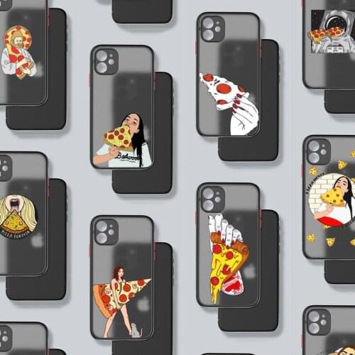 Pizza girl Design funny Phone Case Matte Transparent for iPhone 7 8 11 12 s mini pro X XS XR MAX Plus Soft TPU mobile bags coque