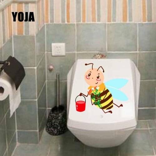 YOJA 23.1X22CM Cartoon Kids Room Decoration Pattern Cute Bees With Jacquard Buckets Wall Sticker Toilet Decal T5-0853