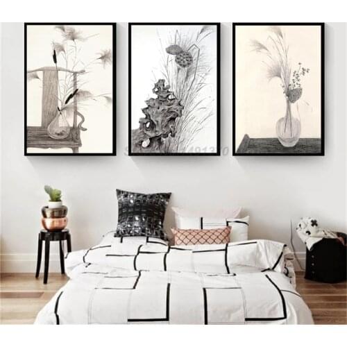 Sketch Flower Minimalist Art Canvas Poster 3 Pieces / Set Print Abstract Painting Black White Wall Picture Modern Home Decor