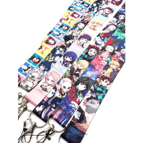 Hot New 20 pcs Anime Kimetsu no Yaiba Neck Strap Lanyards Badge Holder Rope Pendant Key Chain Accessories Gift