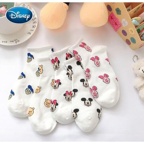 Disney Cartoon Mickey Minnie Piglet Printed Cotton Socks Girl Socks Summer Breathable Socks Harajuku White Printed Fashion Socks