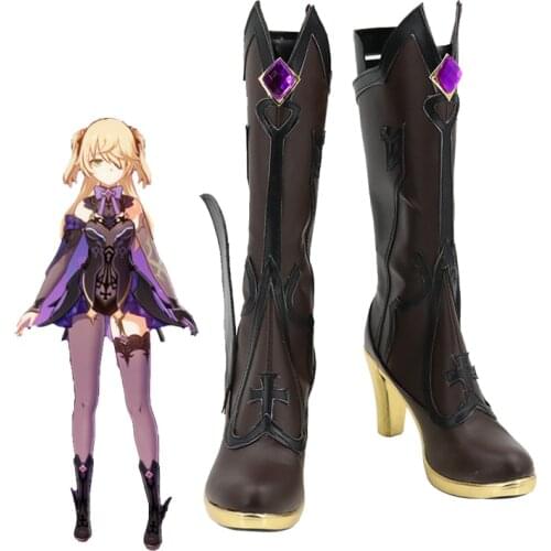 Game Genshin Impact Fischl Cosplay Shoes High Heel PU Leather Shoes Halloween Carnival Boots Cosplay Prop Custom Made