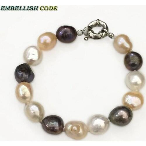 Graceful semi baroque irregular pearl bracelet bangle white peach black blue Peacock Mixed color real freshwater pearls summer