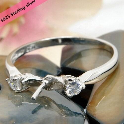 Super Classic Zircon Pearl Rings Holder 925 Sterling Silver pearls Rings Jewelry Fittings Open Size Adjustable Rings Acc jz3548