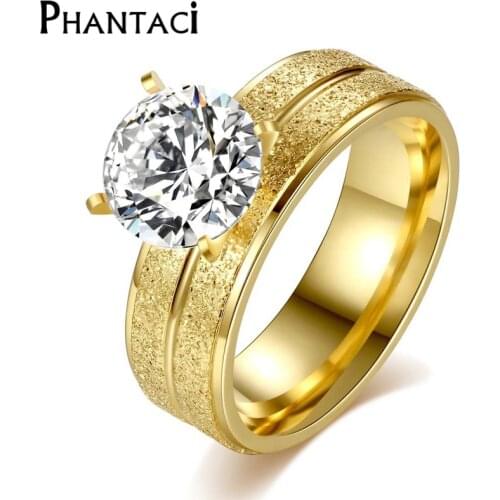 Glitter Element Titanium Stainless Steel Ring For Women Gold Color Female Jewelry Cubic Crystal Engagement Wedding Ring Ladies