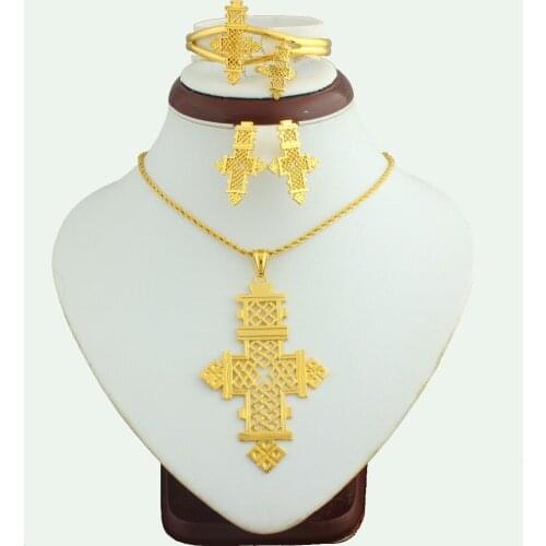 Ethiopian Gold Cross Jewelry Set gold color Womens Fashion Jewelry Set New Design