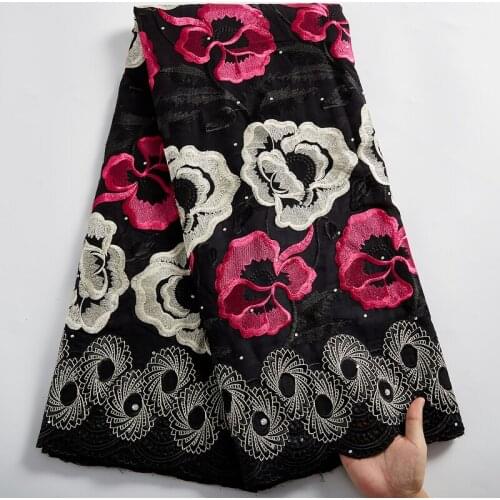 SJD LACE Black African Cotton Fabric 2021 Swiss Voile Lace In Switzerland Nigerian Fabrics Flowers Embroidery Women Dress A 2473