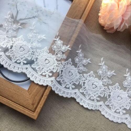 Wide 14CM unilateral mesh cotton embroidery lace wedding dress white skirt stitching clothes lengthening material