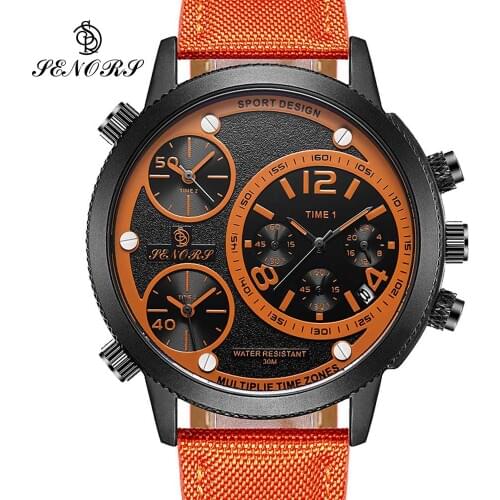 Luxury Brand Watches Men Fabric Canvas Strap Quartz-Watch Clock Male Three Time Zone Sports Watches relogio masculino 2017