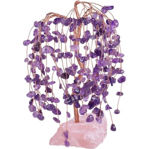 TUMBEELLUWA Handmade Copper Wire Wrap Crystal Money Tree,Natural Gem Stone Base Crystal Tree Feng Shui Luck Figurine Home Decor