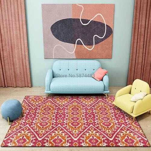 Fashion Bohemian Rose Pink Geometric Ethnic Style Living Room Bedroom Bedside Carpet Mat Customization