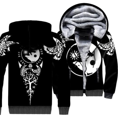 Tessffel Viking Tattoo Warrior God Odin NewFashion Thicker Winter Tracksuit 3Dprint Men/Women Warm Fleece Jacket Zip Hoodies A-4
