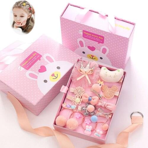 18 Pcs Hair Clip set Cute Hair Accessories Girl cartoon Hair Clip Headwear Bow Flower Animal Hairpin Hair Ring Elastic Headdress