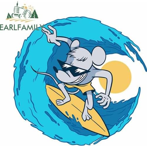 EARLFAMILY 13cm x 12.4cm for Rat Surfer Car Sticker Vehicle Waterproof Scratch-proof Decoration Snowboard Custom Printing Decal
