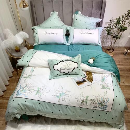 New Luxury 80S Egyptian cotton yellow Bedding sets Queen King Princess Duvet cover Bed sheet set Pillowcases 4/6pc blue flower