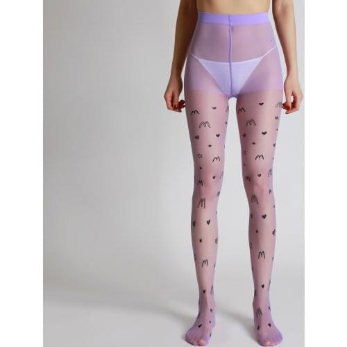 New Fashion Designs Sexy M Letters Star Love Print Tights High Quality Transparent Pantyhose Womens Stockings
