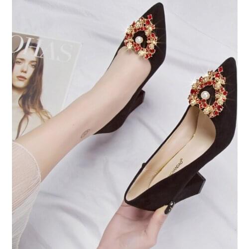 Spring and autumn new ladies high heels solid color pointed rhinestones luxury high quality mature fashion womens shoes W27-06