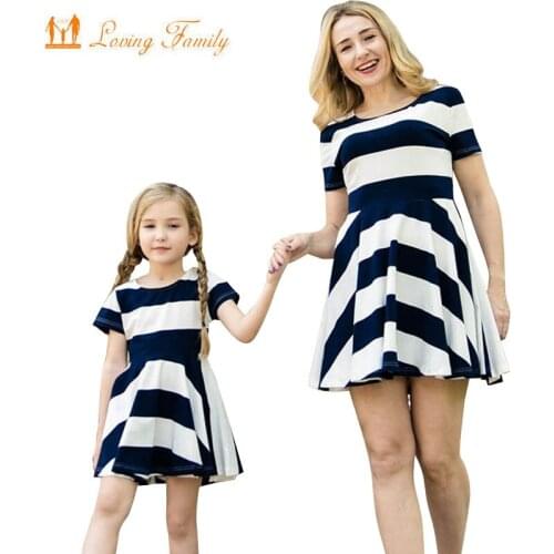 Family Matching Outfits Mother Daughter Dress Children Clothing Fashion Mom And Kids Family Look Stripe Baby Girls Clothes Dress