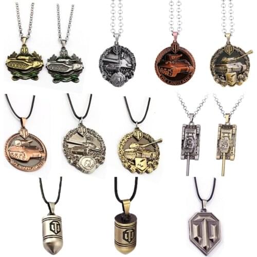 GWTS Game Jewelry World of Tanks Necklace Metal Tank Bullet Pendant Leather Necklace Link Necklace Men Women Game Choker Jewelry