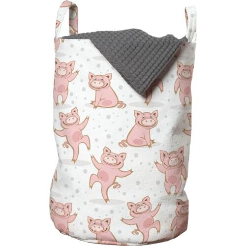 Whimsical Pigs Laundry Basket Funny Smiling Farm Animals Organizer for Clothes Underwear Socks Toys Wash Bag & Home Storage