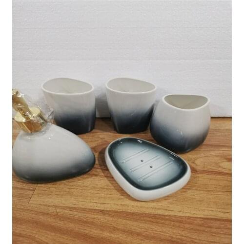 Gradient Gray Blue Ceramic Bathroom Supplies Toothbrush Holder Lotion Bottle Soap Box with Tray Bathroom Decoration Accessorie