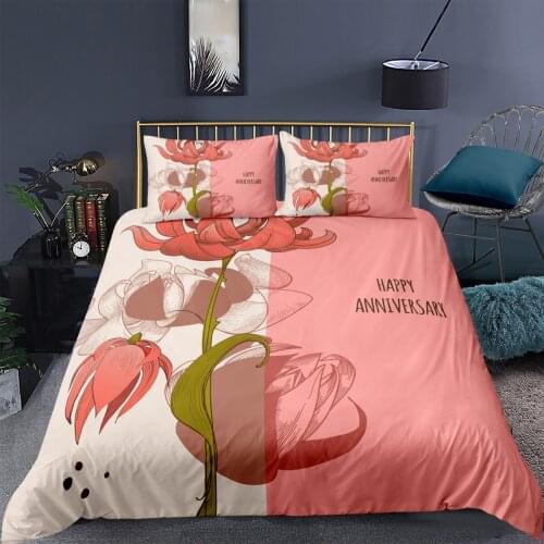 Pink Flower Bedding Set Cartoon Fashoin 3D Print Comforter Luxury Twin Queen King Single Size Duvet Cover Set Home Textile Decor