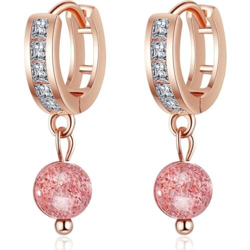Romantic Rosegold Girls Hoop Earrings Strawberry Crystal Small Minimal Huggies Cute Charming Earring Jewelry For Women