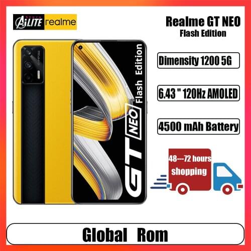 Global Rom Realme GT Neo Flash Edition 5G cellphone Dimensity 1200 6.43 inch 120Hz Super AMOLED 65W Fast Charger 64MP Camera