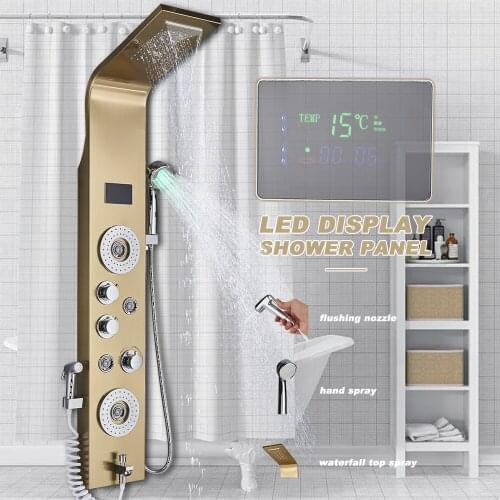 LED Bathroom Shower System Bath Shower Column Rain Waterfall Shower Panel Bidet Faucet with Handshower Massage Jets Spout