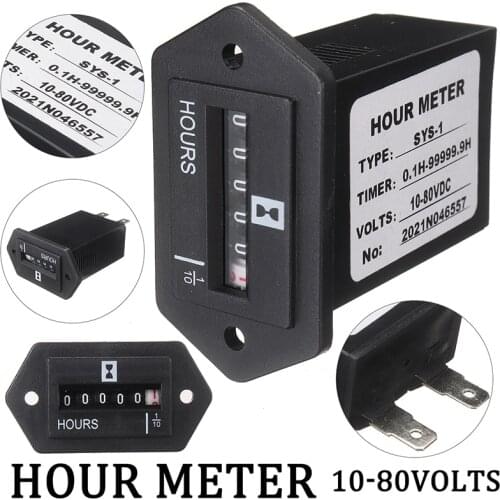 1pc DC10-80V Hour Meter Counter Hourmeter Timer 6 Digit Display For Electromechanical Engine Generator Truck Car Auto Parts