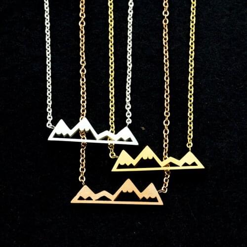 V Attract Pink Gold Ketting Snowy Mountain Top Charm Necklace Women Men Vintage Jewelry Stainless Steel Maxi Choker Kolye
