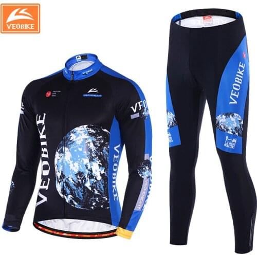 VEOBIKE Pro Long Sleeve Bicycle Jersey Set Men Thermal Fleece Warm Winter Cycling Clothing Sportswear Ropa Ciclismo