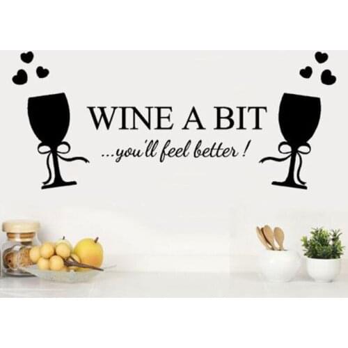 Wine a bit Art Wall Sticker Quote Tile Stickers Kitchen Vinyl Home Decor Love Glasses Muurstickers Teksten Wall Decoration E522