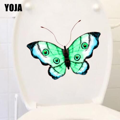 YOJA 20.4X14.9CM Green Colorful Butterfly Kids Rooms Wall Sticker Home Decor Bathroom Toilet Decal T1-2089