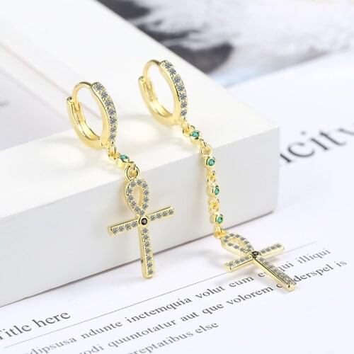 Womens Fashion Charming Long Drop Earrings Crystal Zirconia Huggies With Chain Cross Tassel Pendant Dangle Earring Jewelry Gift