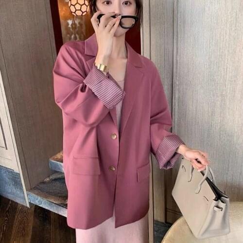 Women Loose Casual Blazers Office Lady Long Sleeve Pocket Work Suit Coat Business High Street Ladies Outerwear
