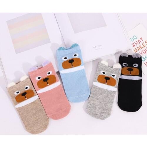 5 Pairs Cotton Socks Women Pack Cute Sets Harajuku Lovely Cartoon Animal For Girl Gift Meias Kawaii Ladies Female Size 34-40