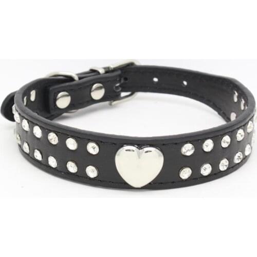 500pcs/lot Fast shipping 2 Rows Rhinestone Diamante Leather Dog Collars Pets Crystal Collar With Nice heart 4 sizes