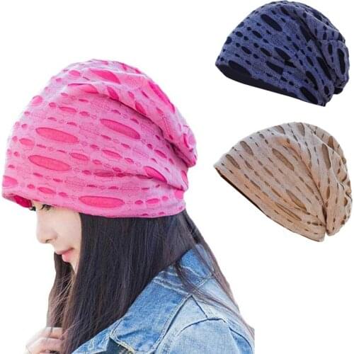 AZUE Womens Stylish Bucket Hat Slouch Hollow Beanie Cap Spring Plain Color Cotton Chemo Cap Beanie Slouchy Skull Hat