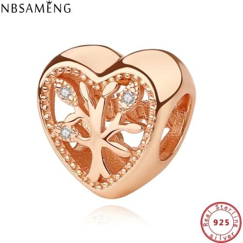 Authentic 925 Sterling Silver Charms Beads Openwork Family Tree Heart Charm Fit Original Bracelets Women DIY Jewelry