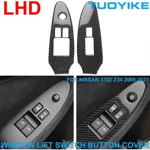 LHD RHD Car Styling Carbon Fiber Interior Window Lift Switch Button Frame Cover Panel Trim Sticker For NISSAN 370Z Z34 2009-21