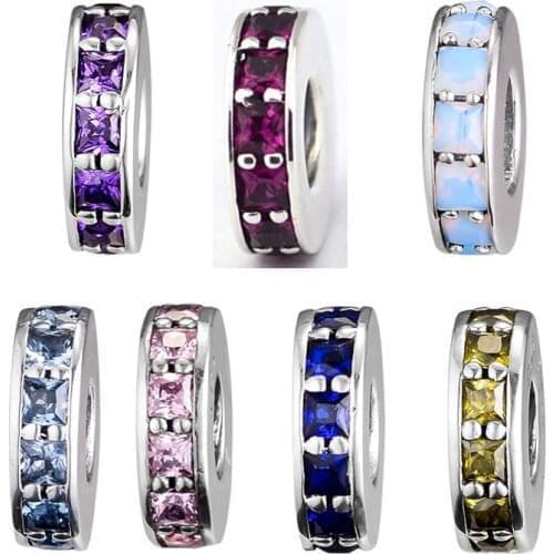 7 Colors Pave Stones Eternity Spacer Beads for Charms Bracelets Women DIY Jewelry 925 Sterling Silver Beads for Jewelry Making