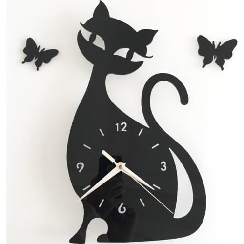 New Creative diy quartz wall clock sitting room bedroom wall clock cute black cat wall clocks 4 colors