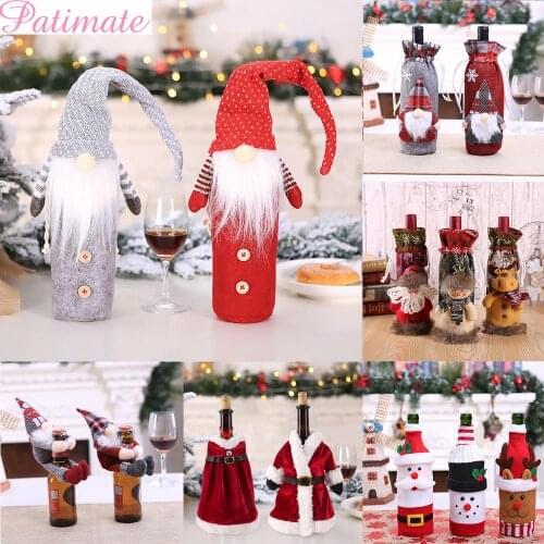 PATIMATE Santa Claus Wine Bottle Cover Merry Christmas Decorations for Home 2021 Cristmas Decor Christmas Ornament New Year 2022
