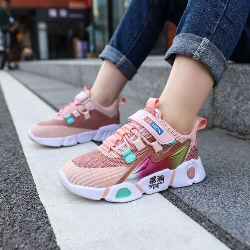 Children Sport Shoes Flying Fabric Running Shoes Boys Ultralight Breathable Velcro Outdoor Kids Sneakers Fashion Trainers Flats