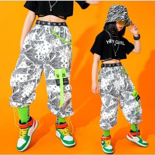 Kids Concert Outfits Hip Hop Clothing Streetwear Print Cargo Pants For Girls Boys Performance Jazz Dance Wear Costume Clothes